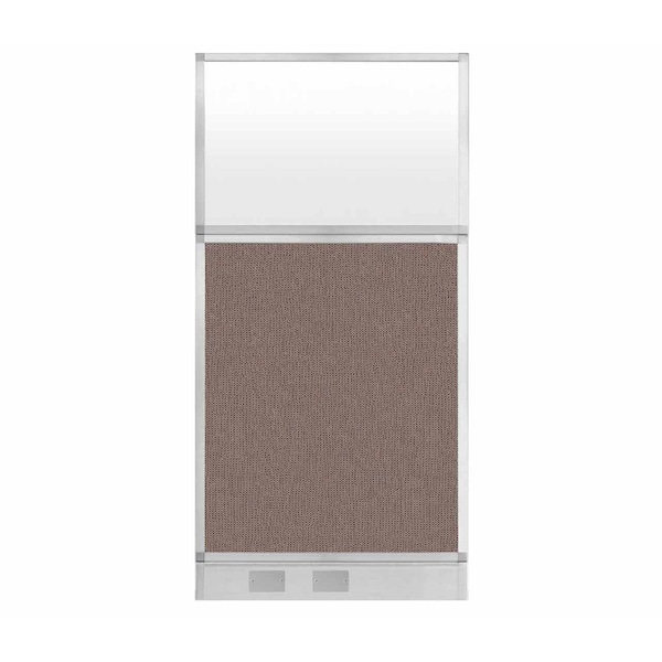 Hush Panel Configurable Cubicle Partition 3' x 6' Latte Fabric Frosted Window w/ Cable Channel